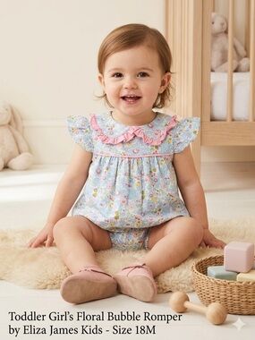 Eliza James Kids Floral Bubble Romper 18M Blue Pink Baby Girl Ruffle Collar